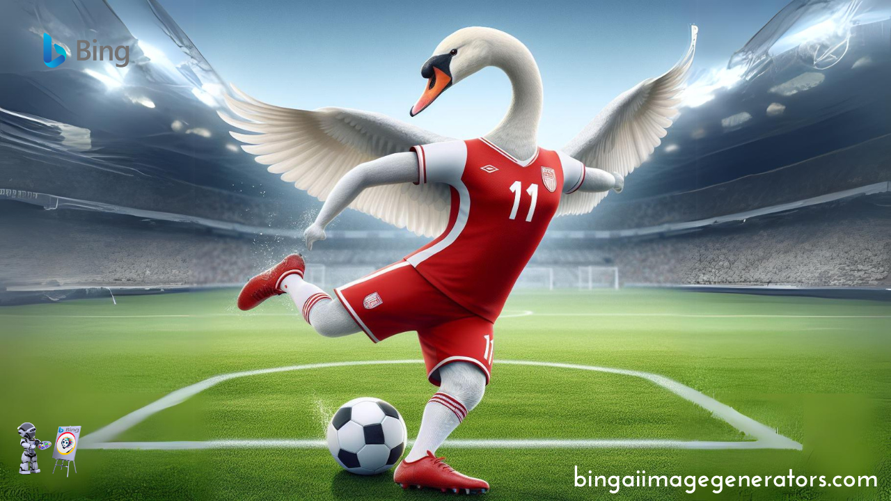 Crafted Elegance: Bing AI Image Creator's Swan Soccer Scene